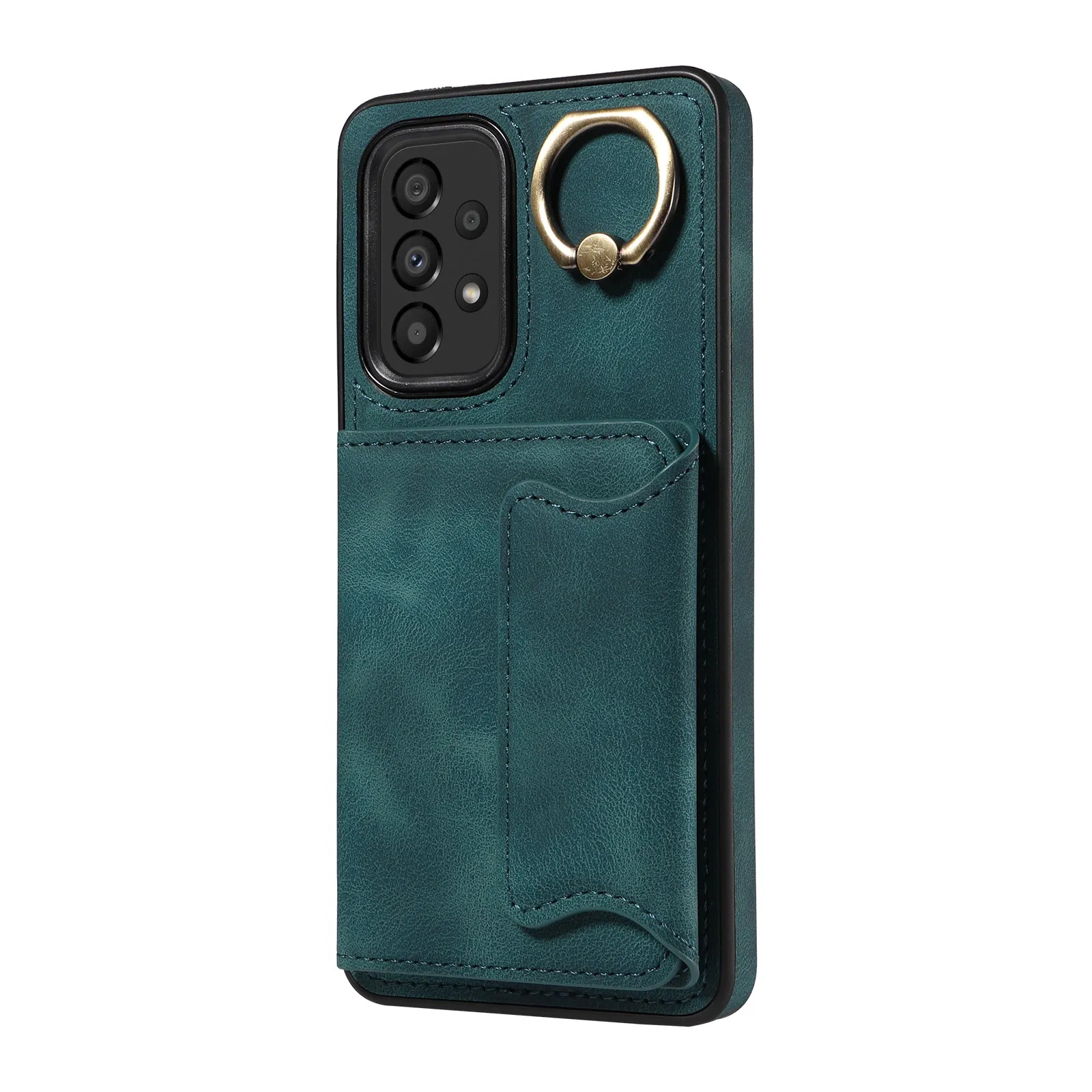 001 For Samsung Galaxy A33 5G PU Leather TPU Card Holder Phone Cover Ring Kickstand Anti-scratch Case