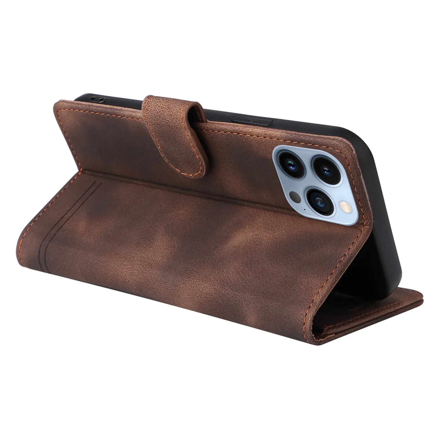 007 Series For iPhone 15 Pro Max Stand Shell Flip Wallet Anti-Scratch PU Leather Case Skin-touch Phone Cover