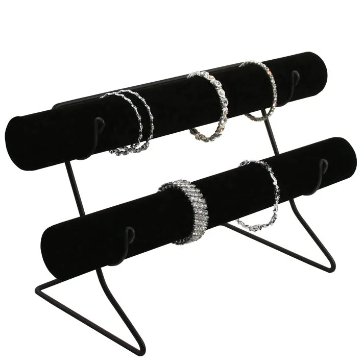 2-Level T-Bar Displays on Wire Base in Jet, 12.13" L x 6.5" W