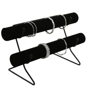 2-Level T-Bar Displays on Wire Base in Jet, 12.13" L x 6.5" W