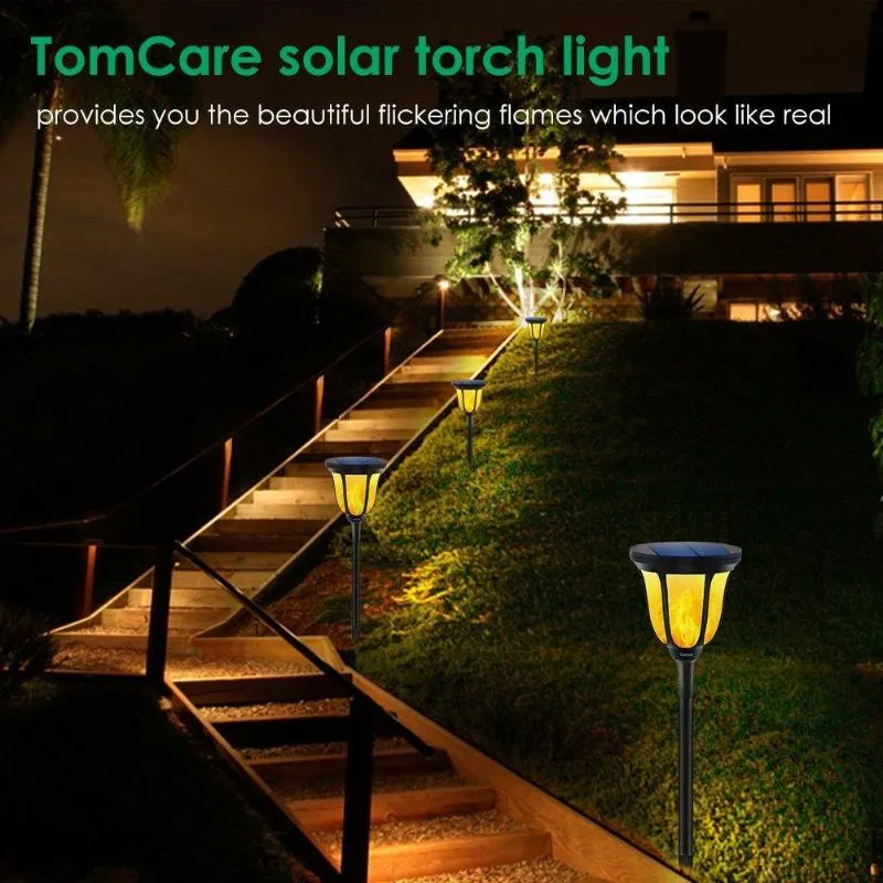 2pcs 96LED Solar Flickering Flame Light Outdoor Waterproof Yard Torch Lamp Colorful Shimmering Flame Glamorous Design