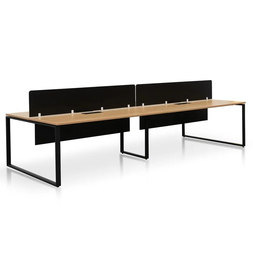 4 Seater Workstation with Black Screen - Natural Top - Black Base