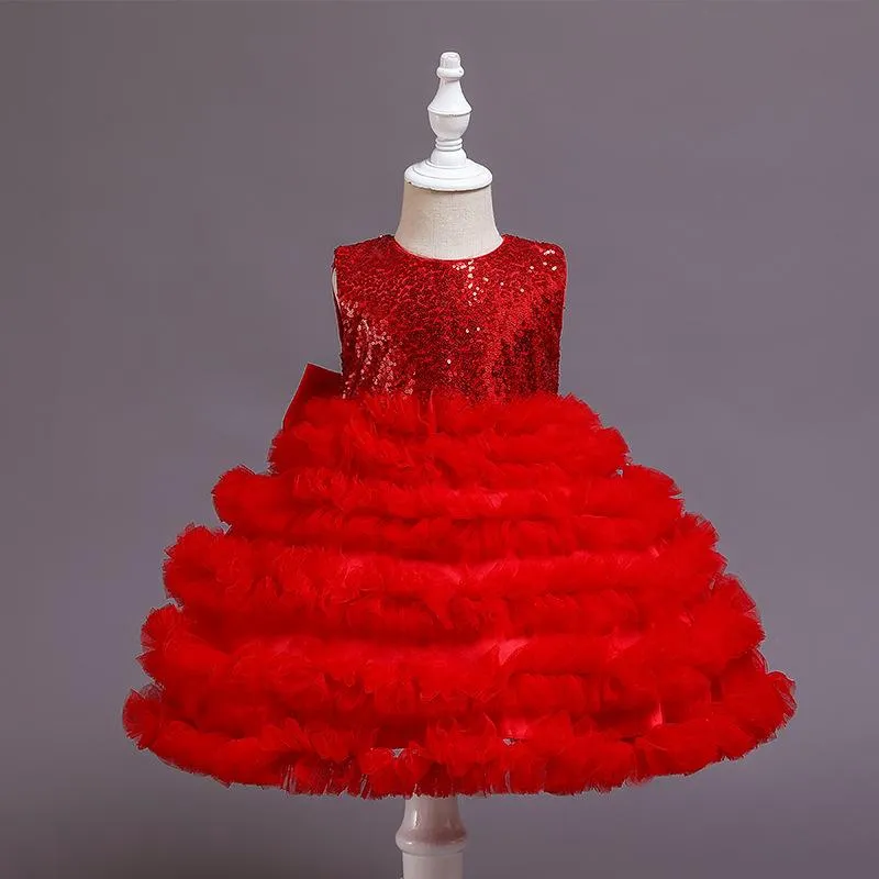 68010 Bos2028 Outong Yoliyolei 6-24-months Summer Pink NewBorn Layered Baby Formal Flower Girl Dress Kid Party Princess Birthday Children DressGirl Dress Kid Sequined Birthday Dress newborn Baby Party Princess dresses Ball Gown
