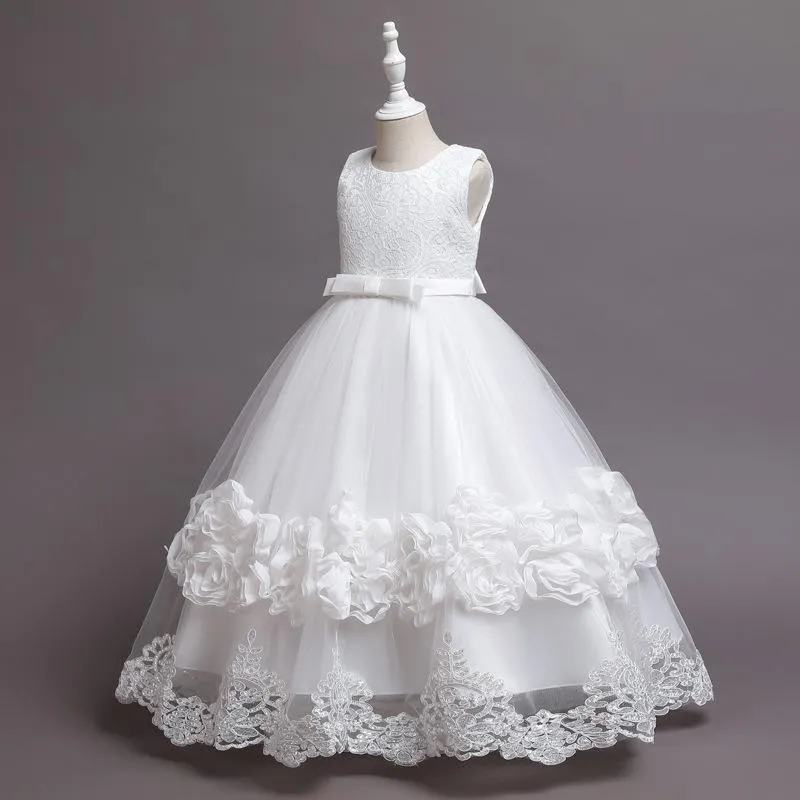 68066 2022 Puffy Evening Kids Costume Puffy Lace Princess Dresses Gauze Pompous Skirt Performance Piano Elegant Flower Baby Girl Dress