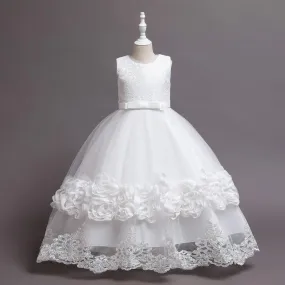 68066 2022 Puffy Evening Kids Costume Puffy Lace Princess Dresses Gauze Pompous Skirt Performance Piano Elegant Flower Baby Girl Dress