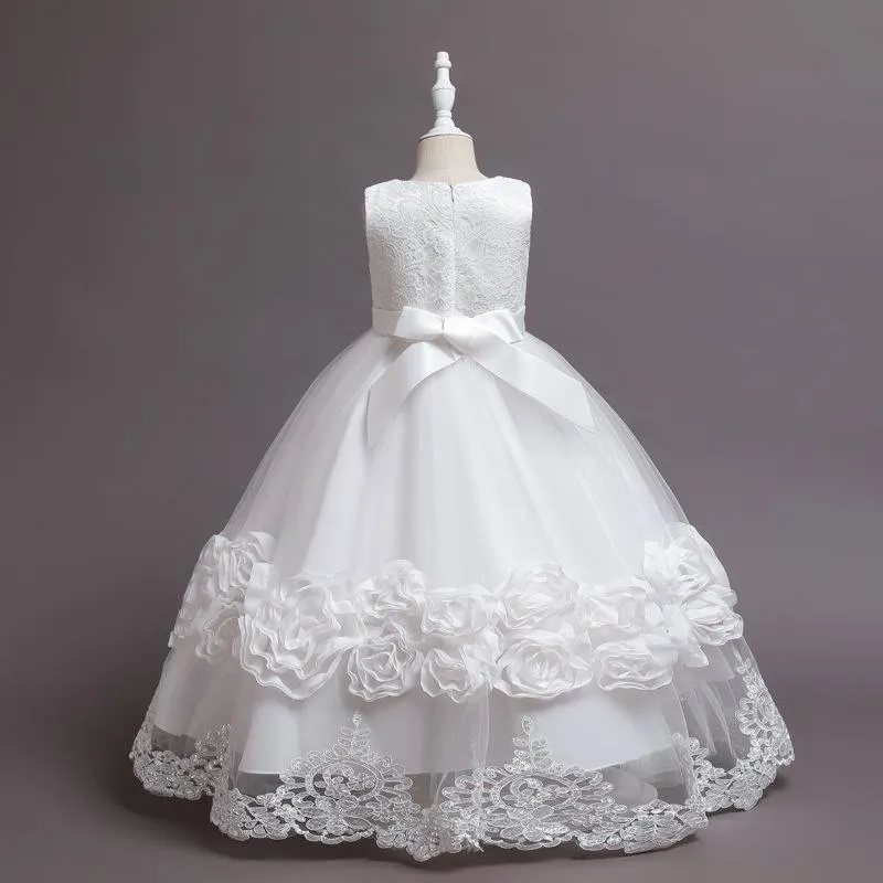 68066 2022 Puffy Evening Kids Costume Puffy Lace Princess Dresses Gauze Pompous Skirt Performance Piano Elegant Flower Baby Girl Dress