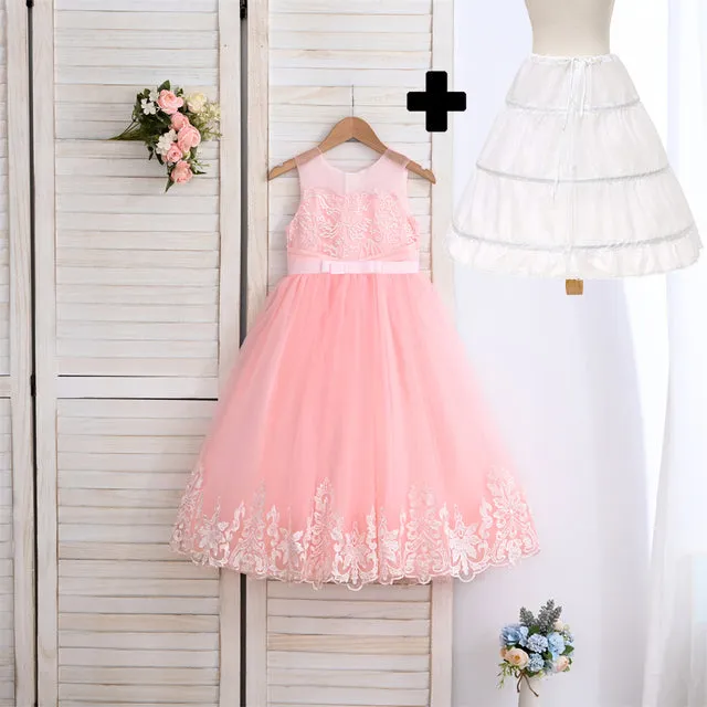 A1-571 4 to 10 Years Maxi Banquet Girls Dress Visible Neckline baby Kids Clothes White Wedding Children Clothing Girl Embroidery Dresses