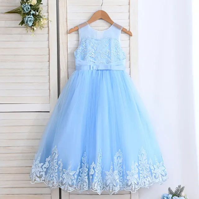 A1-571 4 to 10 Years Maxi Banquet Girls Dress Visible Neckline baby Kids Clothes White Wedding Children Clothing Girl Embroidery Dresses