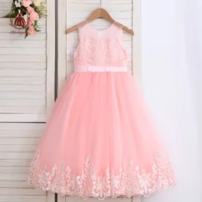 A1-571 4 to 10 Years Maxi Banquet Girls Dress Visible Neckline baby Kids Clothes White Wedding Children Clothing Girl Embroidery Dresses