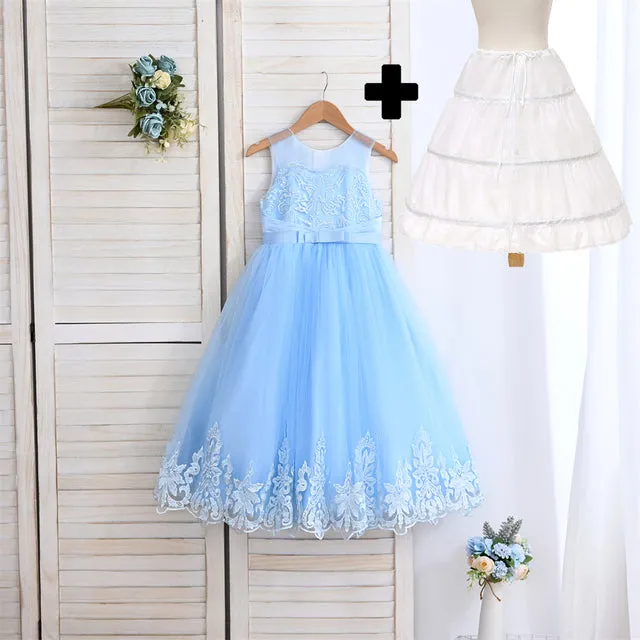 A1-571 4 to 10 Years Maxi Banquet Girls Dress Visible Neckline baby Kids Clothes White Wedding Children Clothing Girl Embroidery Dresses