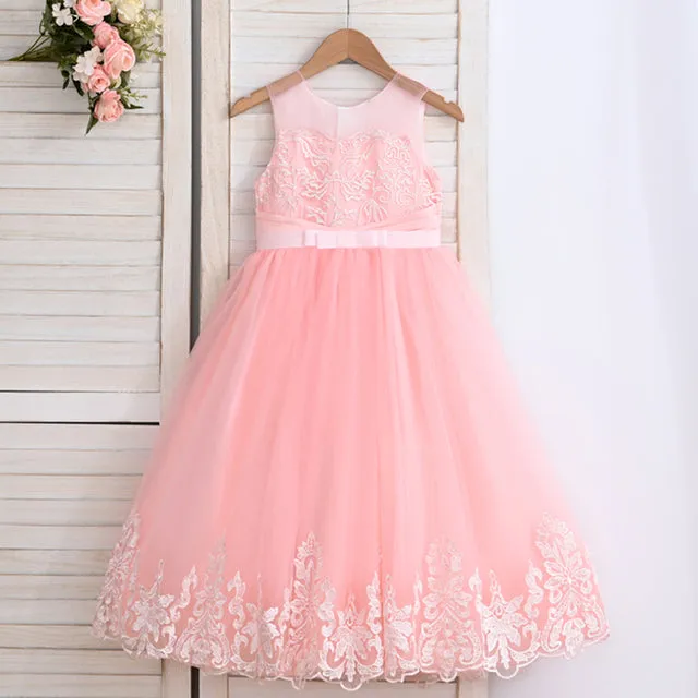 A1-571 4 to 10 Years Maxi Banquet Girls Dress Visible Neckline baby Kids Clothes White Wedding Children Clothing Girl Embroidery Dresses