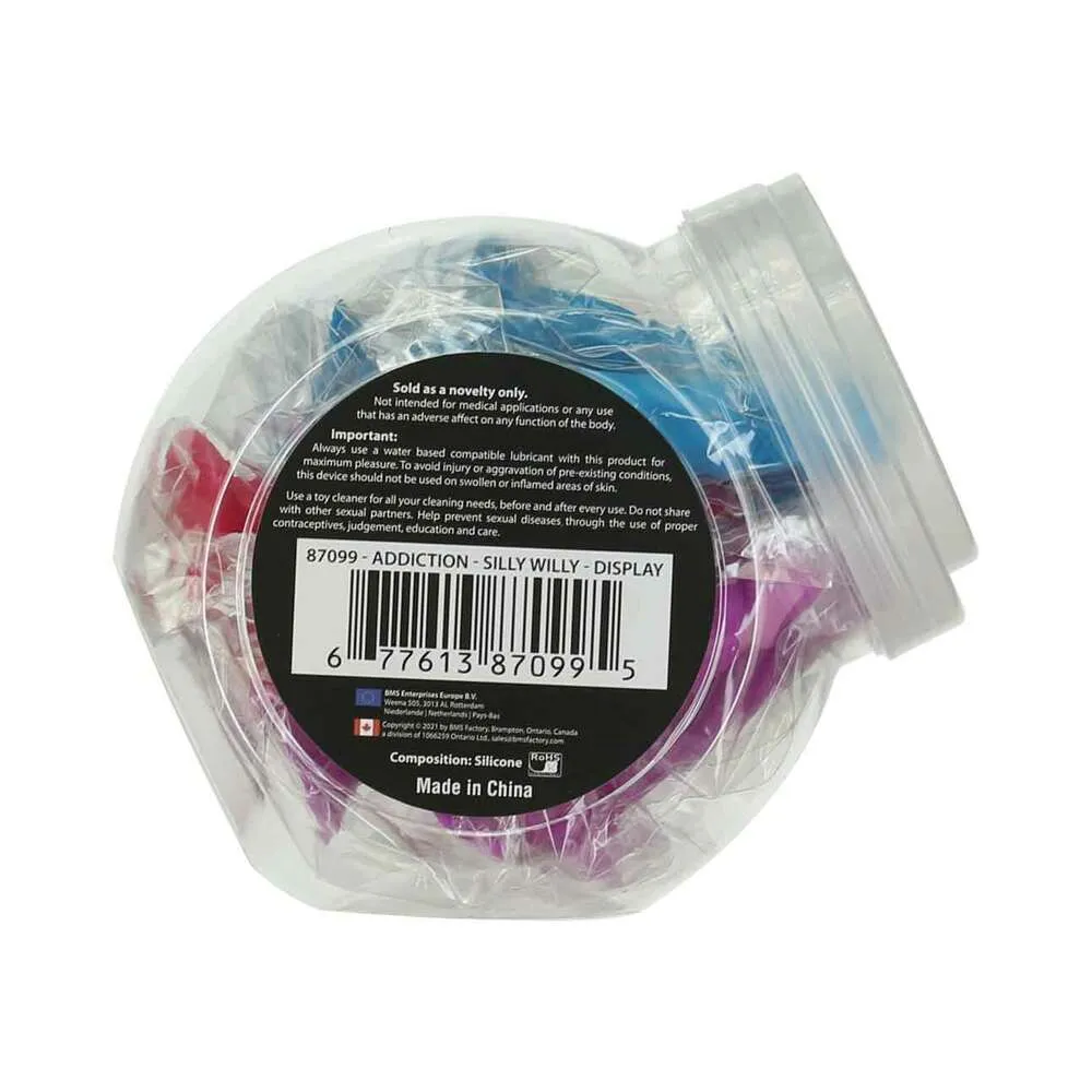 Addiction Silly Willy 3.3 in. Silicone Dildo 12-Piece Assorted Color Fishbowl Display