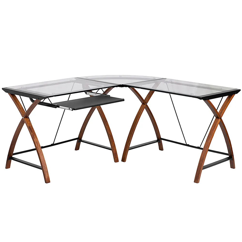 Alamont Home - Jude L Contemporary Glass  Home Office Desk - Clear/Cherry
