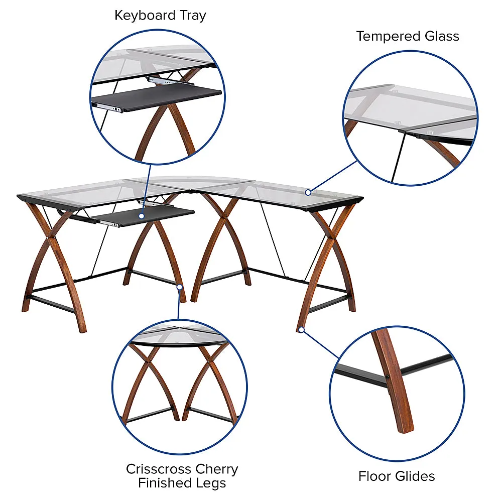 Alamont Home - Jude L Contemporary Glass  Home Office Desk - Clear/Cherry