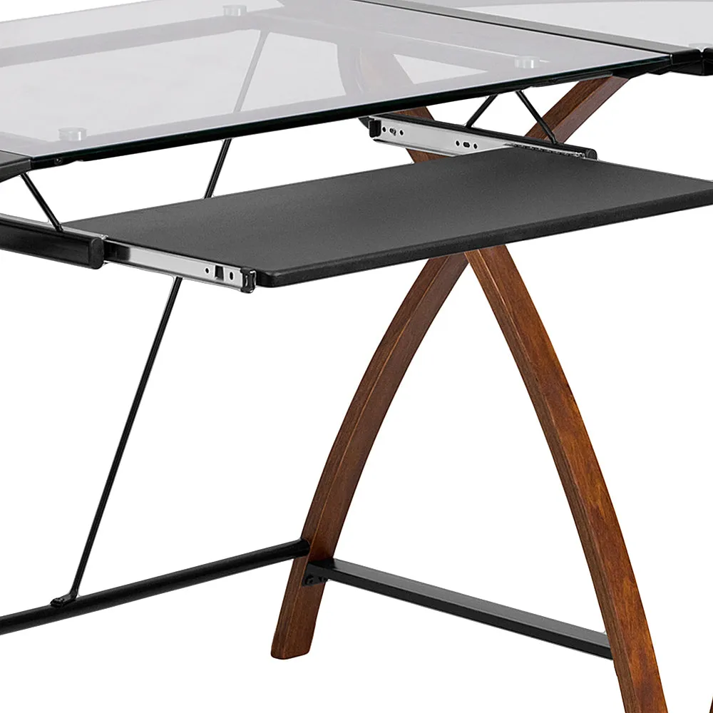Alamont Home - Jude L Contemporary Glass  Home Office Desk - Clear/Cherry