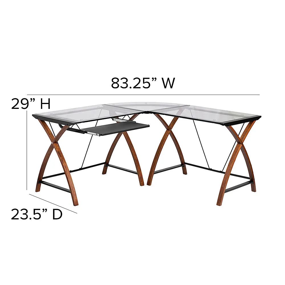 Alamont Home - Jude L Contemporary Glass  Home Office Desk - Clear/Cherry