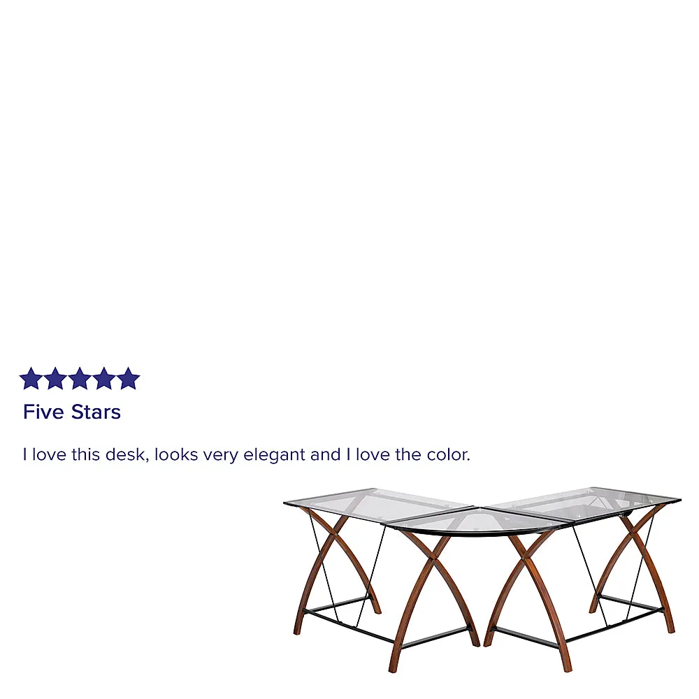 Alamont Home - Jude L Contemporary Glass  Home Office Desk - Clear/Cherry