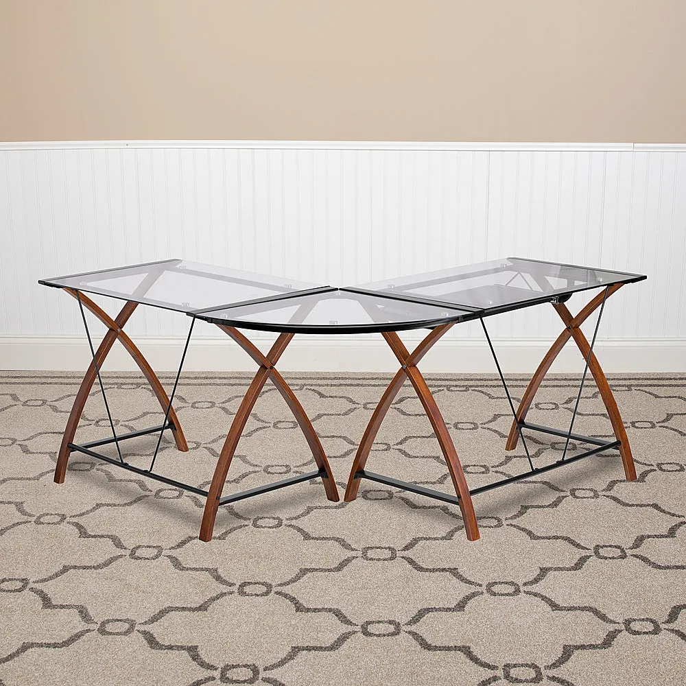 Alamont Home - Jude L Contemporary Glass  Home Office Desk - Clear/Cherry