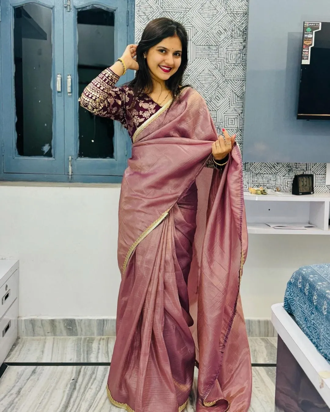 Beautiful Designer Party Wear Crush Tissue Silk Saree