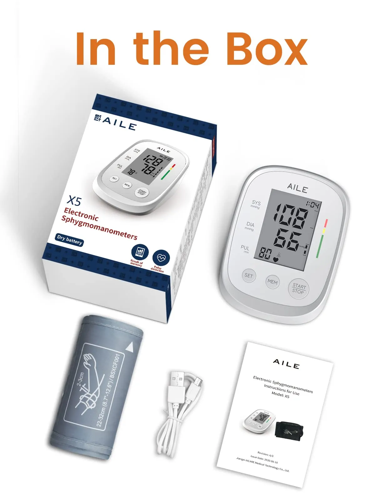 Blood Pressure Monitor,AILE blood pressure machine Upper Arm Large Cuff(8.7"-16.5"Adjustable),automatic high blood pressure cuff for home use,(BP)blood pressure monitor,2*99 memory,Easy to use/travel White