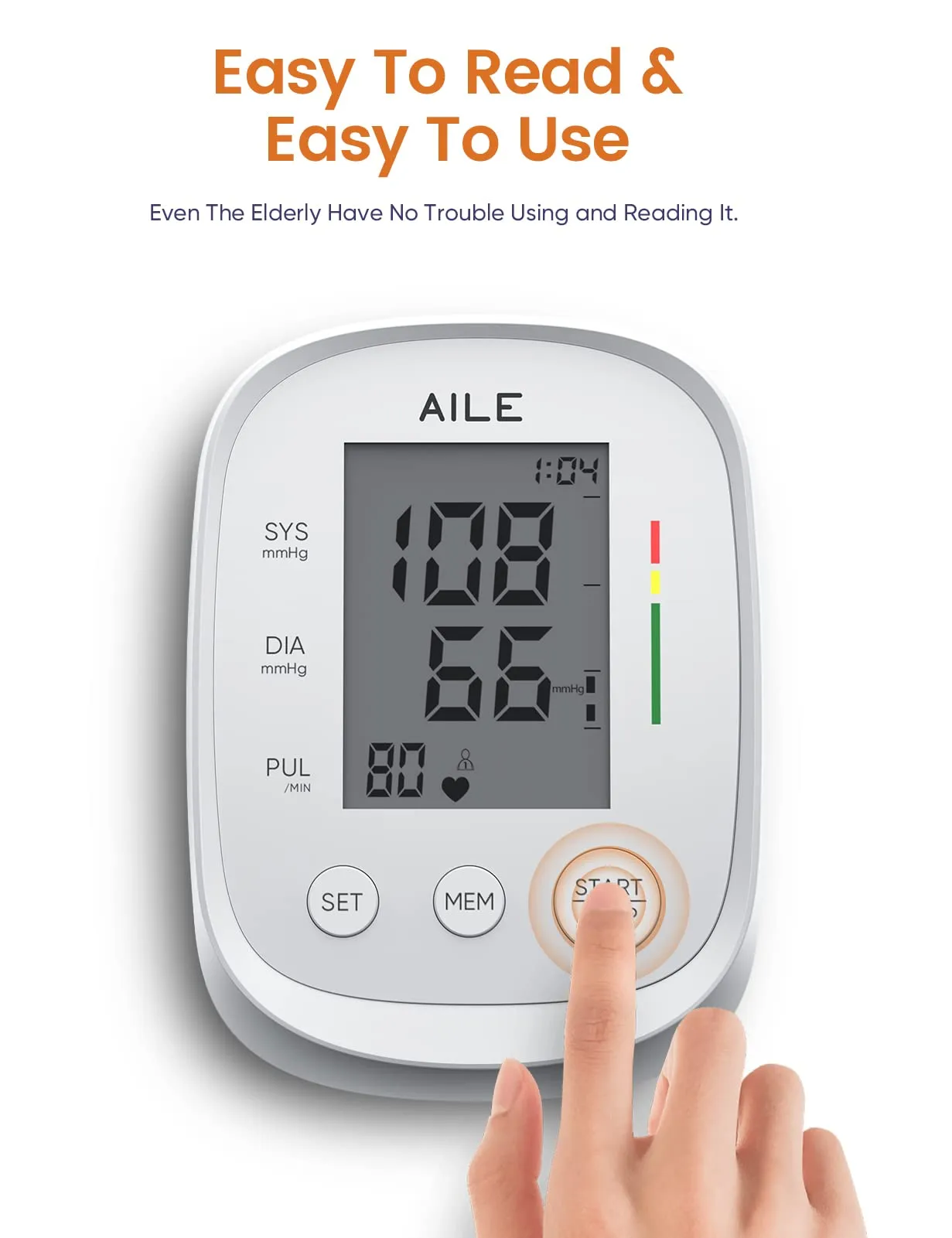 Blood Pressure Monitor,AILE blood pressure machine Upper Arm Large Cuff(8.7"-16.5"Adjustable),automatic high blood pressure cuff for home use,(BP)blood pressure monitor,2*99 memory,Easy to use/travel White