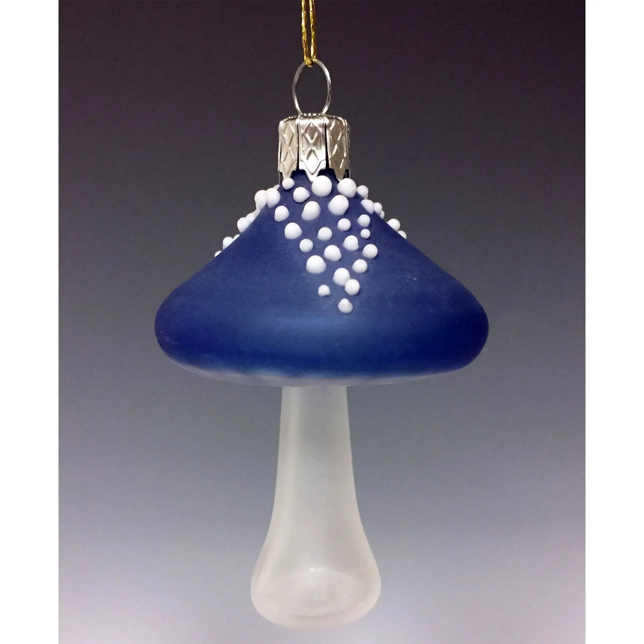 Blue Mushroom Glass Ornament by Sage Churchill-Foster, Sage Studios