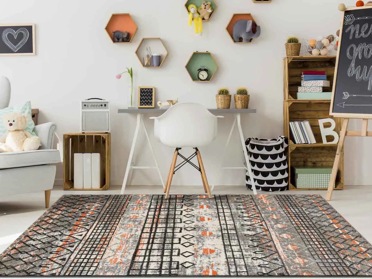 Caribe Modern Gray Power-Loomed Rug 2'1"x6'4"