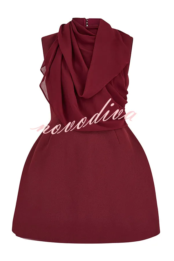 Chic for Party Pleated Tulle High Neck Gathered Mini Dress