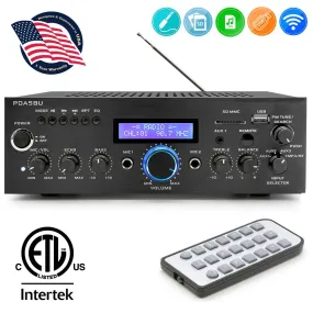 Compact Bluetooth Stereo Amplifier - Home Desktop Stereo Receiver System With Fm Radio, Mp3/Usb/Sd/Aux (200 Watt)