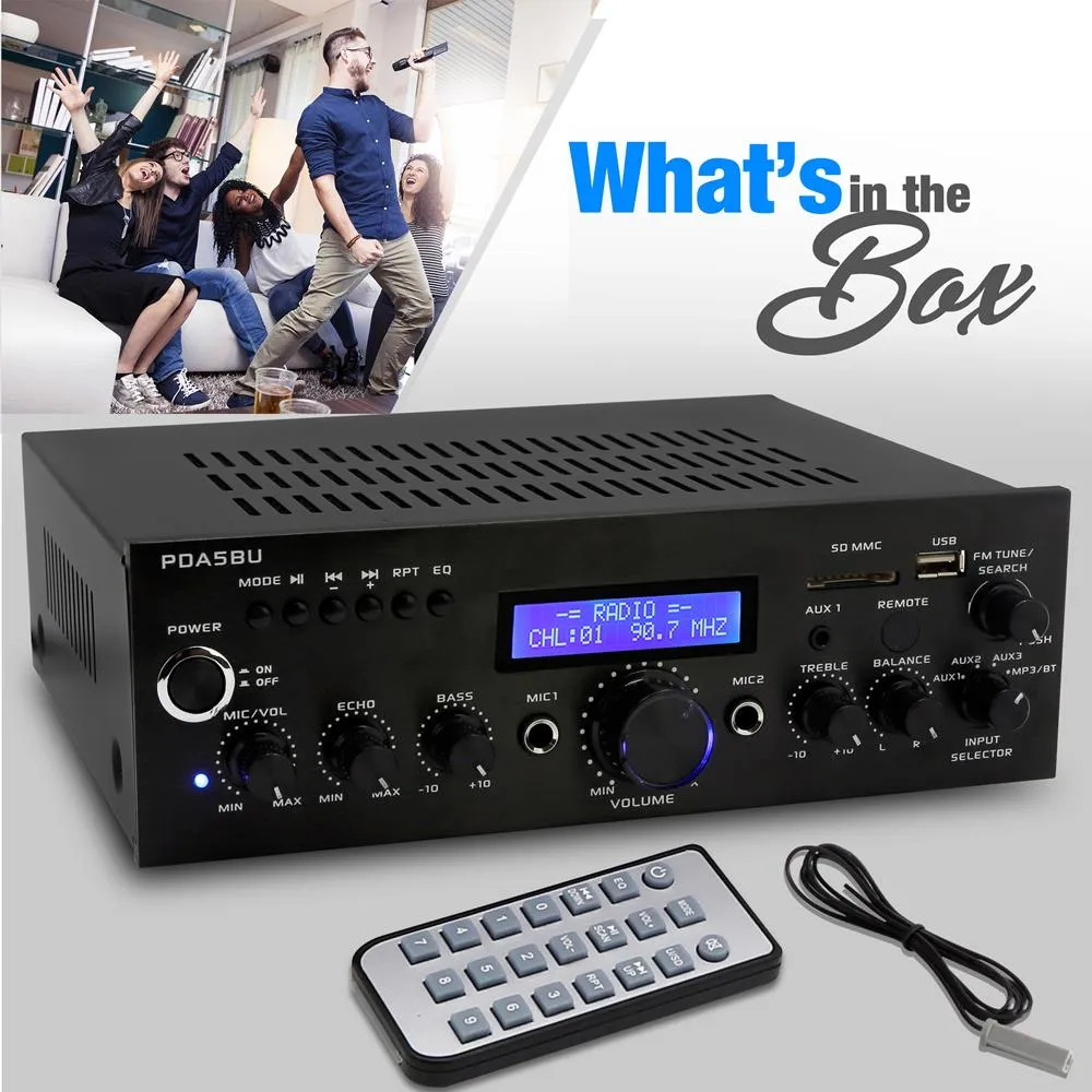 Compact Bluetooth Stereo Amplifier - Home Desktop Stereo Receiver System With Fm Radio, Mp3/Usb/Sd/Aux (200 Watt)