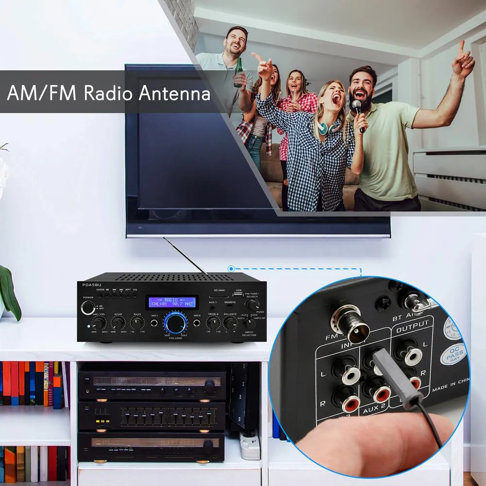 Compact Bluetooth Stereo Amplifier - Home Desktop Stereo Receiver System With Fm Radio, Mp3/Usb/Sd/Aux (200 Watt)
