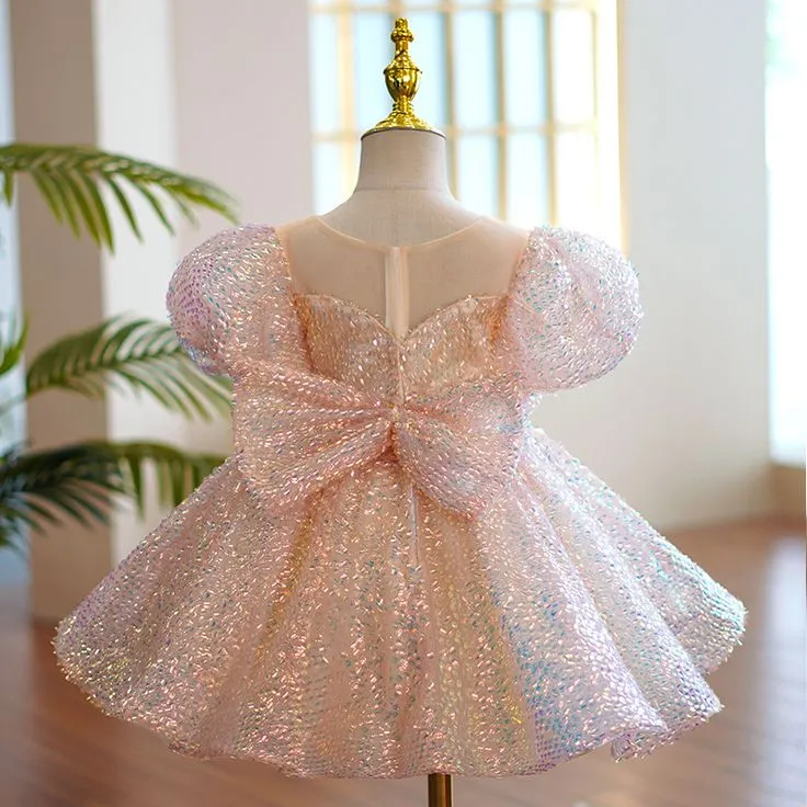 D410 3 to 9 Years Outong Yoliyolei Sequin Tulle Gown Newborn Girls Birthday Party Fluffy Dress Babe Puff Sleeve Clothes For Weddings
