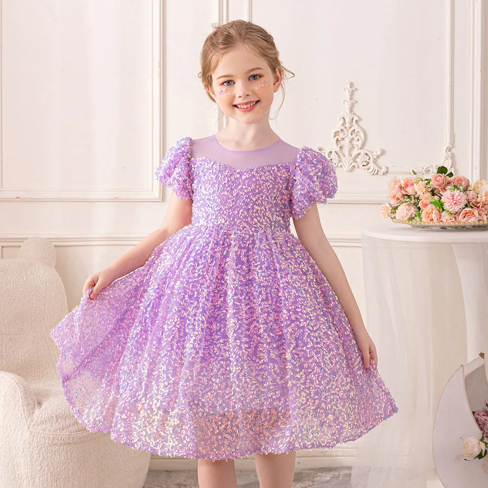 D410 3 to 9 Years Outong Yoliyolei Sequin Tulle Gown Newborn Girls Birthday Party Fluffy Dress Babe Puff Sleeve Clothes For Weddings