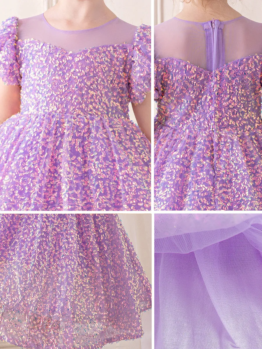 D410 3 to 9 Years Outong Yoliyolei Sequin Tulle Gown Newborn Girls Birthday Party Fluffy Dress Babe Puff Sleeve Clothes For Weddings