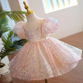 D410 3 to 9 Years Outong Yoliyolei Sequin Tulle Gown Newborn Girls Birthday Party Fluffy Dress Babe Puff Sleeve Clothes For Weddings