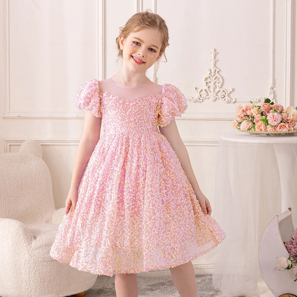 D410 3 to 9 Years Outong Yoliyolei Sequin Tulle Gown Newborn Girls Birthday Party Fluffy Dress Babe Puff Sleeve Clothes For Weddings