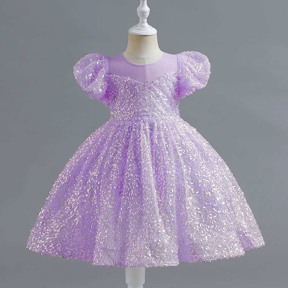 D410 3 to 9 Years Outong Yoliyolei Sequin Tulle Gown Newborn Girls Birthday Party Fluffy Dress Babe Puff Sleeve Clothes For Weddings