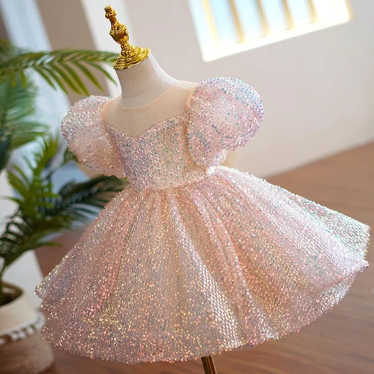 D410 3 to 9 Years Outong Yoliyolei Sequin Tulle Gown Newborn Girls Birthday Party Fluffy Dress Babe Puff Sleeve Clothes For Weddings