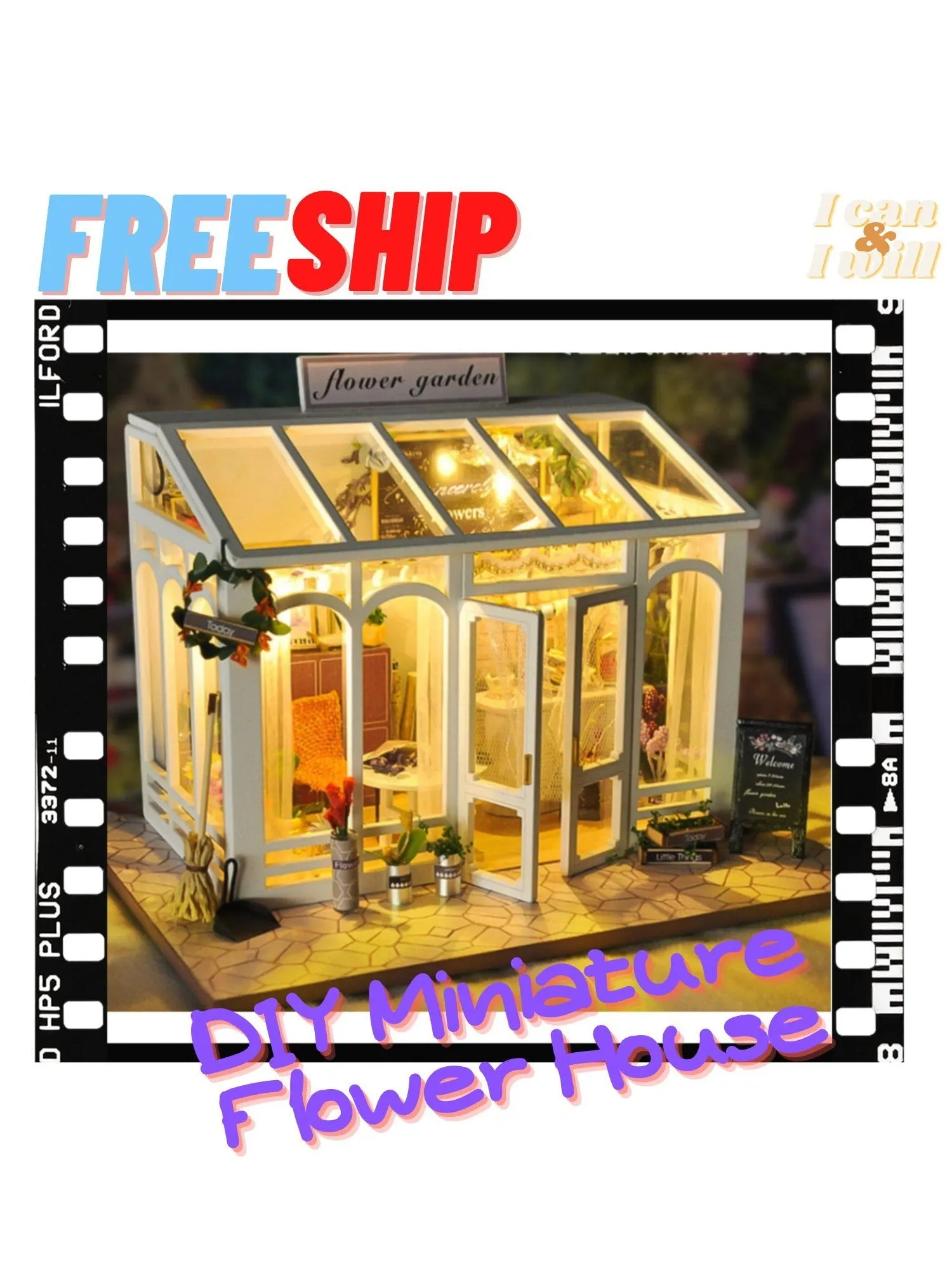 DIY 3D Wooden Miniature Flower House With LED Light House Kit