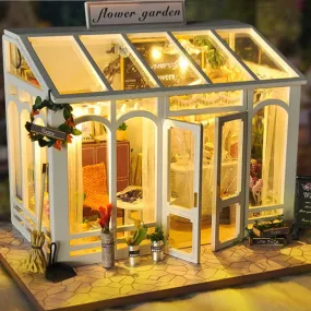 DIY 3D Wooden Miniature Flower House With LED Light House Kit