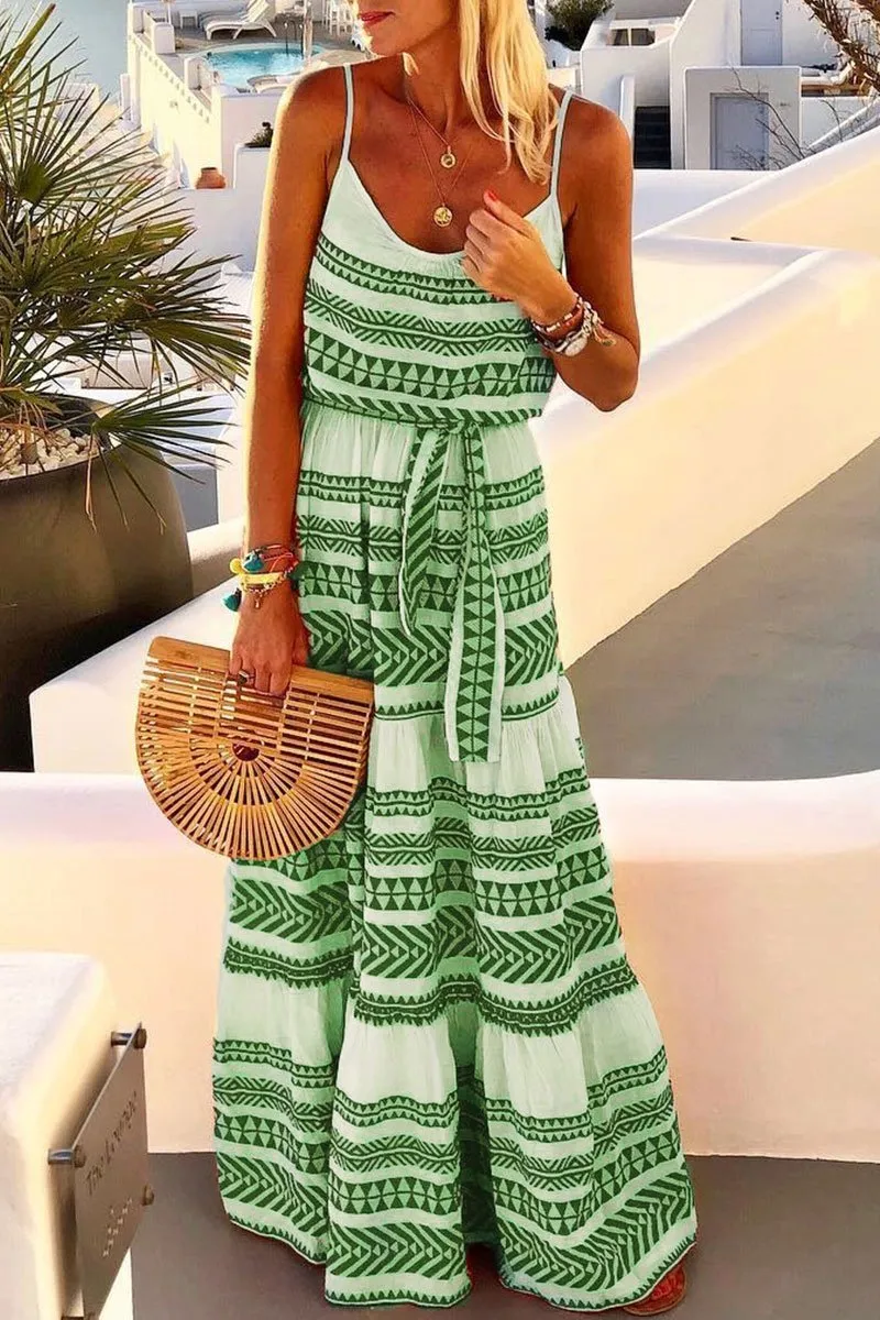 Dunnmall Geometric Printed Casual Maxi Dress