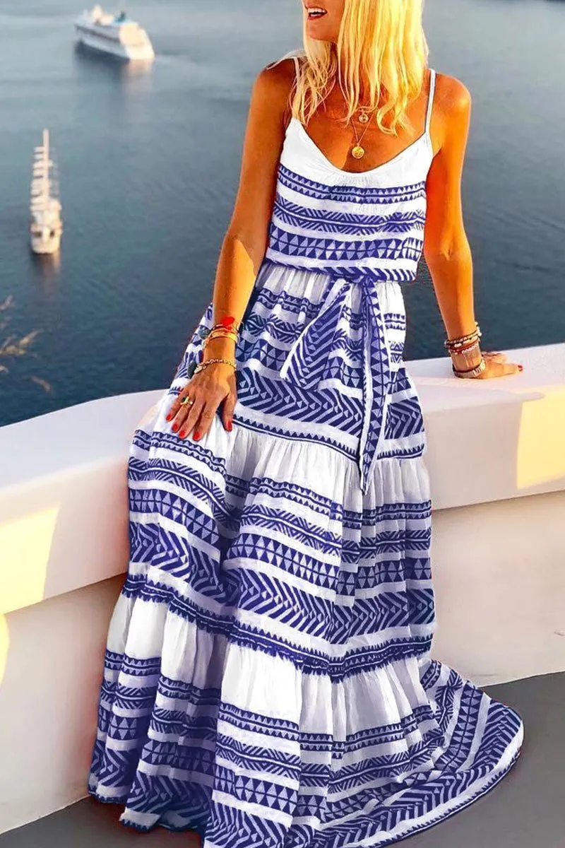 Dunnmall Geometric Printed Casual Maxi Dress