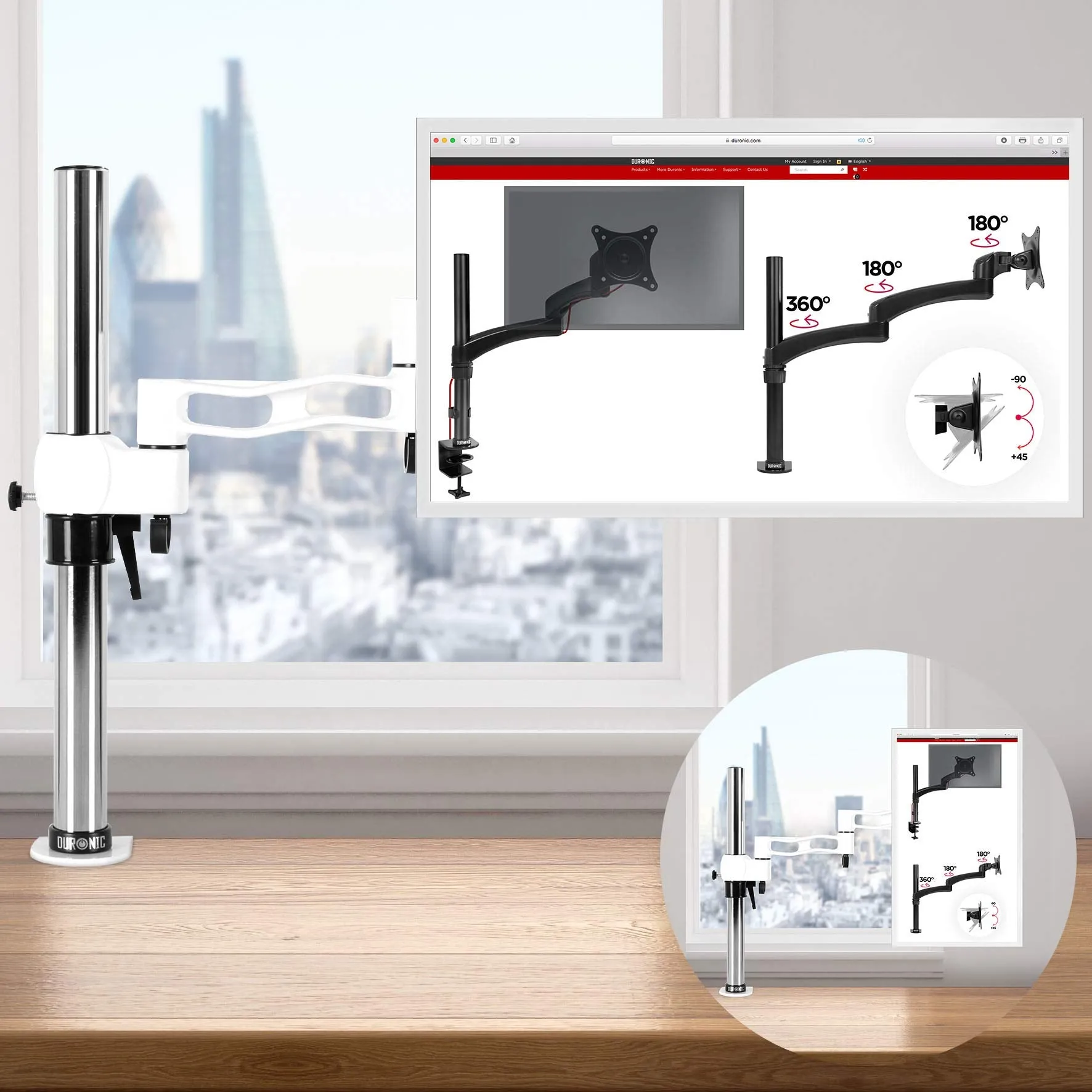 Duronic Single Monitor Stand DM351X3 WE Monitor Arm Riser Mount for 13-27” Computer Screen Height Adjustable Clamp Stands for PC Gaming Work Desk, Home & Office Studio, VESA 75 100