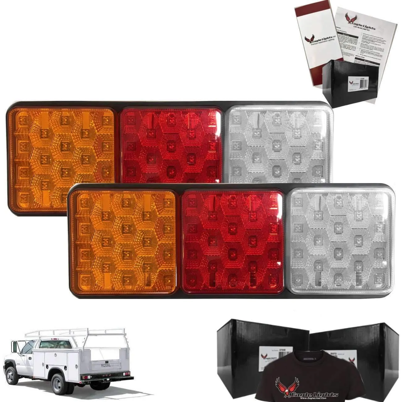 Eagle Lights 8002 LED Module - Generation II Rubbolite Universal Rear Lamp Replacement 12V / 24V 4" x 4" Lenses- Left / Right - Double Pack