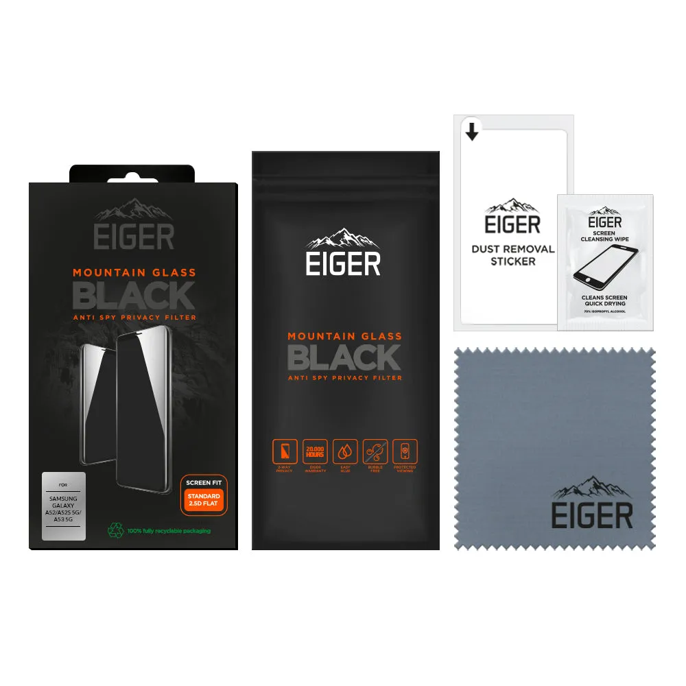 Eiger Mountain Glass Black Privacy 2.5D Screen Protector for Samsung Galaxy A52 / A52 5G / A52s / A53 5G