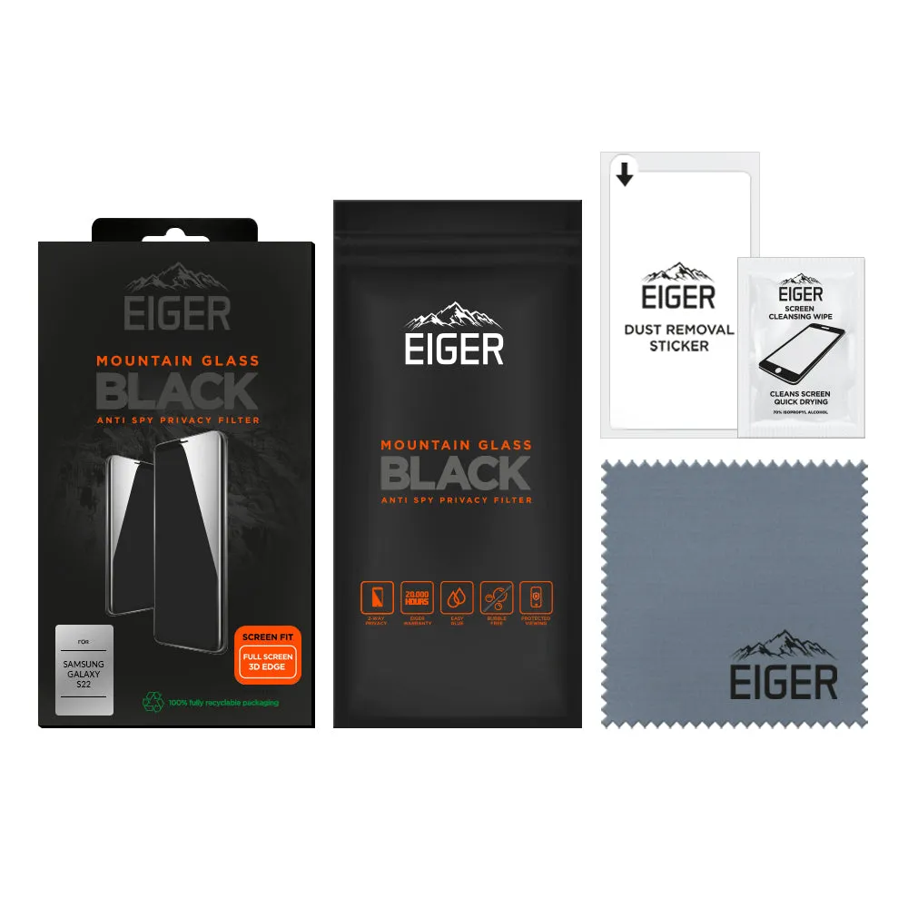 Eiger Mountain Glass Black Privacy 3D Screen Protector for Samsung Galaxy S22