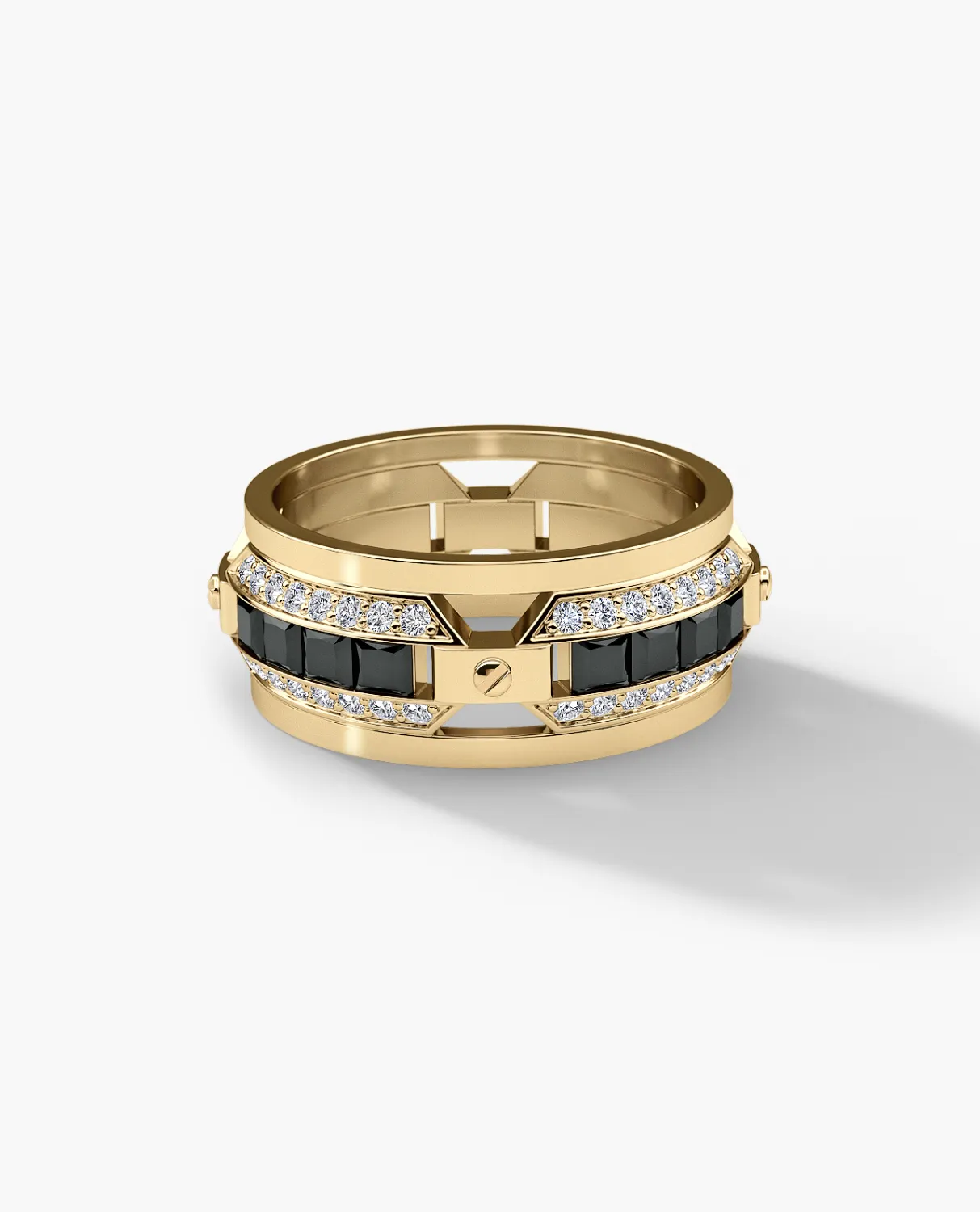 EMINENCE Gold Ring with 2.25ct Black & White Diamonds - Wide Version