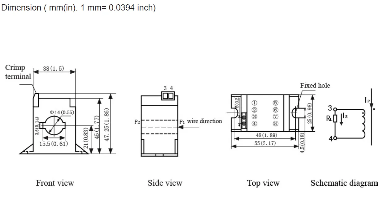 FRC-10-B10, AC Current Transducer, 10 Amp average RMS measurement, 0-10VDC output, 2% Accuracy, 14mm Aperture, or 3.5 x 15.5mm busbar, Self Powered, Panel Mount