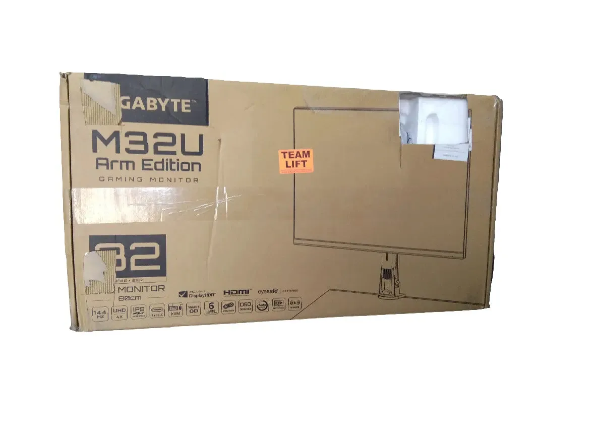 GIGABYTE M32U-AE Arm Edition 32" 144Hz 2160P UHD-KVM Gaming Monitor, 3840 x 2160 4k SS IPS Display, 1ms (GTG) Response Time, 90% DCI-P3, HDR Ready, FreeSync Premium Pro (M32U AE-SA), M Series