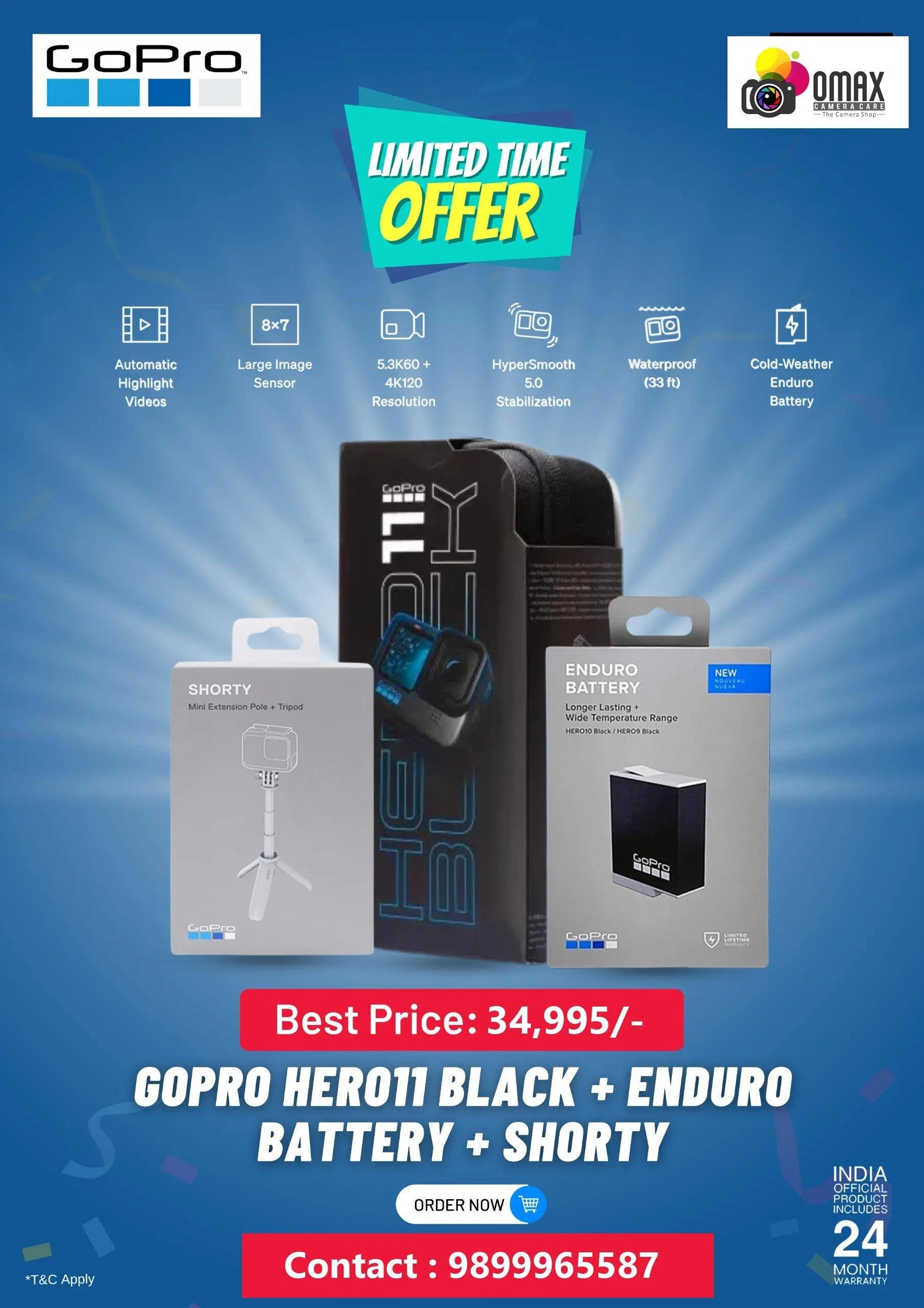 GoPro Hero11 Black Action Camera with Extra Enduro Battery   Shorty